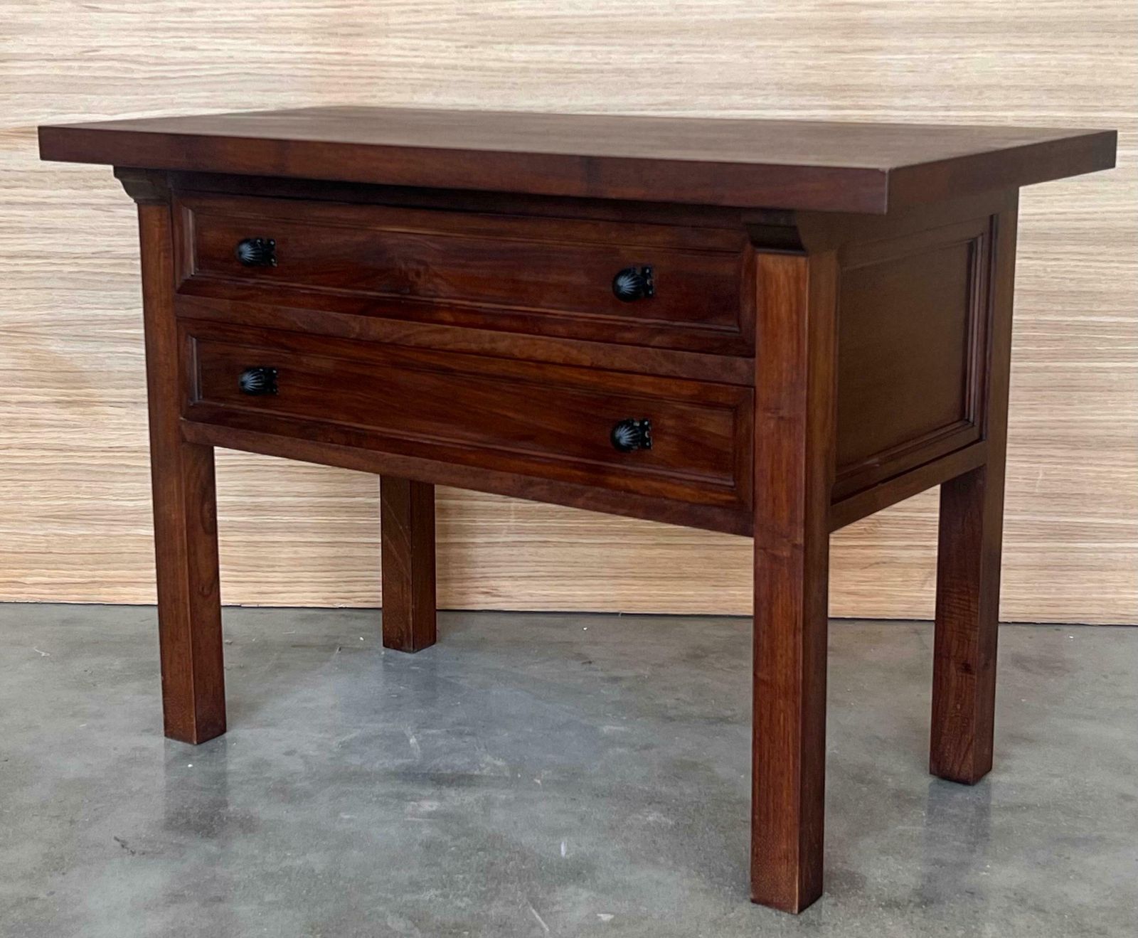 20th Century Spanish Nightstand Or Side Table With Two Drawers And Iron Hardware photo vintage