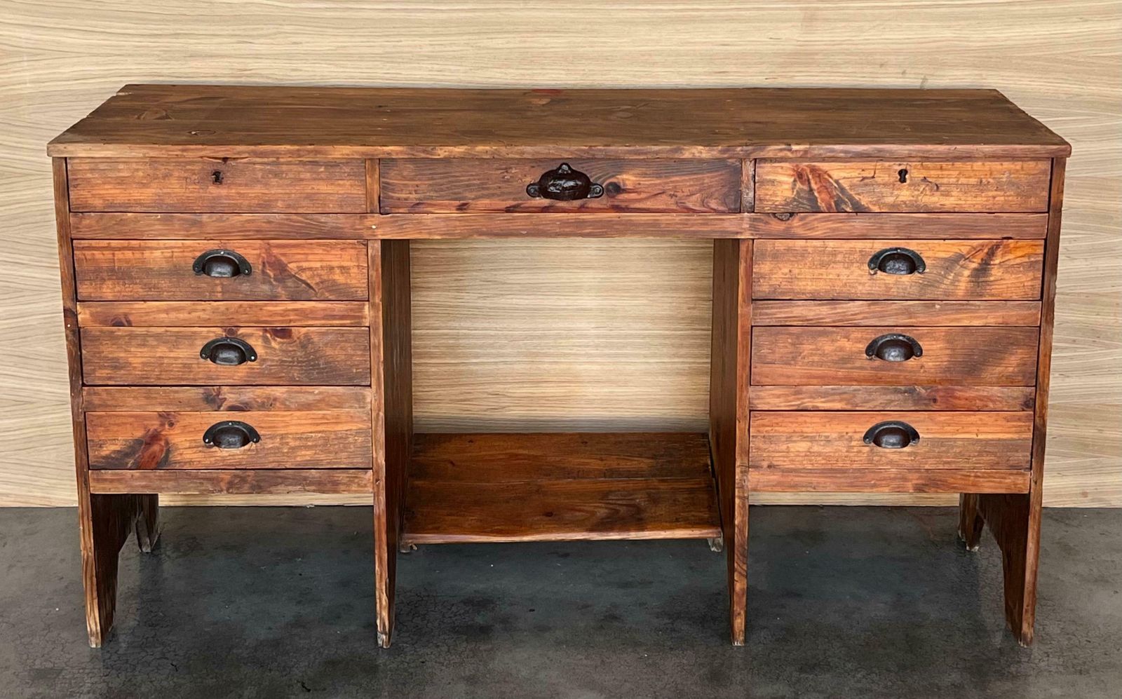 1920's Spanish Secretaire Pine Work Pedestal Desk photo Furniture