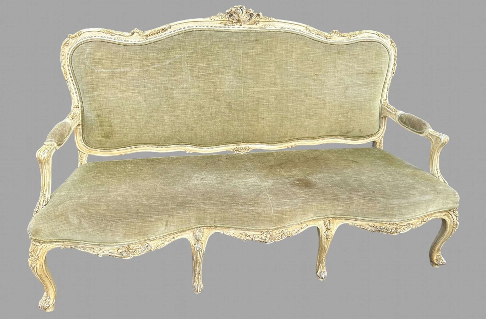 A French Painted Three Seater Salon Sofa For Re Upholstery