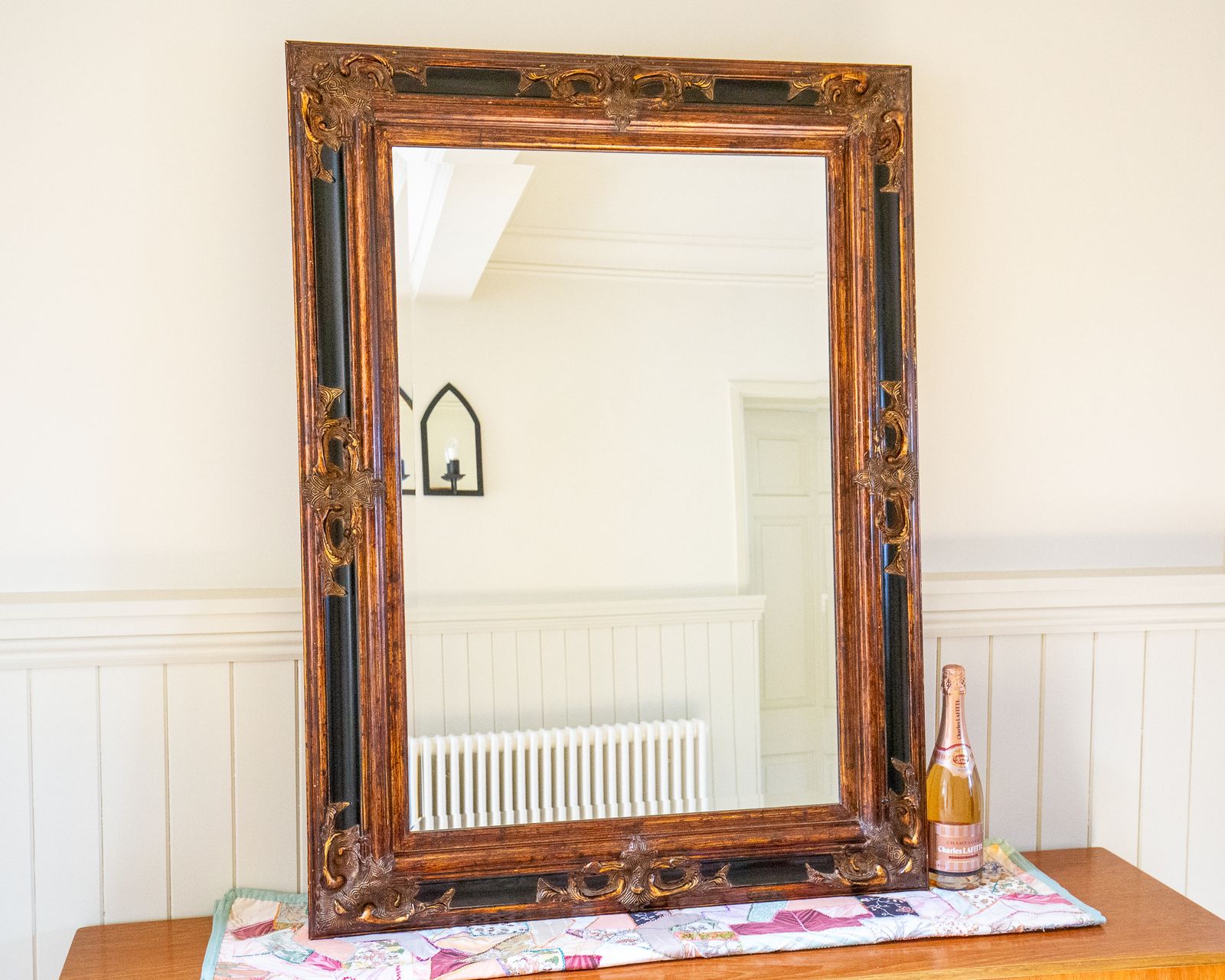 Large Antique French Baroque Style Mirror Country House Gold Black Copper Rectangular Landscape Or Portrait Vintag.E Bevelled Glass 46" X 35"