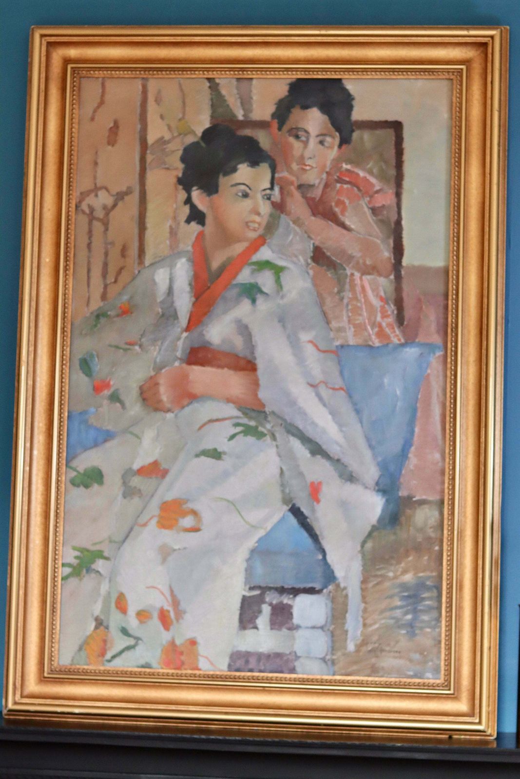 Original Xl Early Century Oil On Canvas " After Fröknarna Salomon”, By Jerry Jonstone   Vintage & Framed