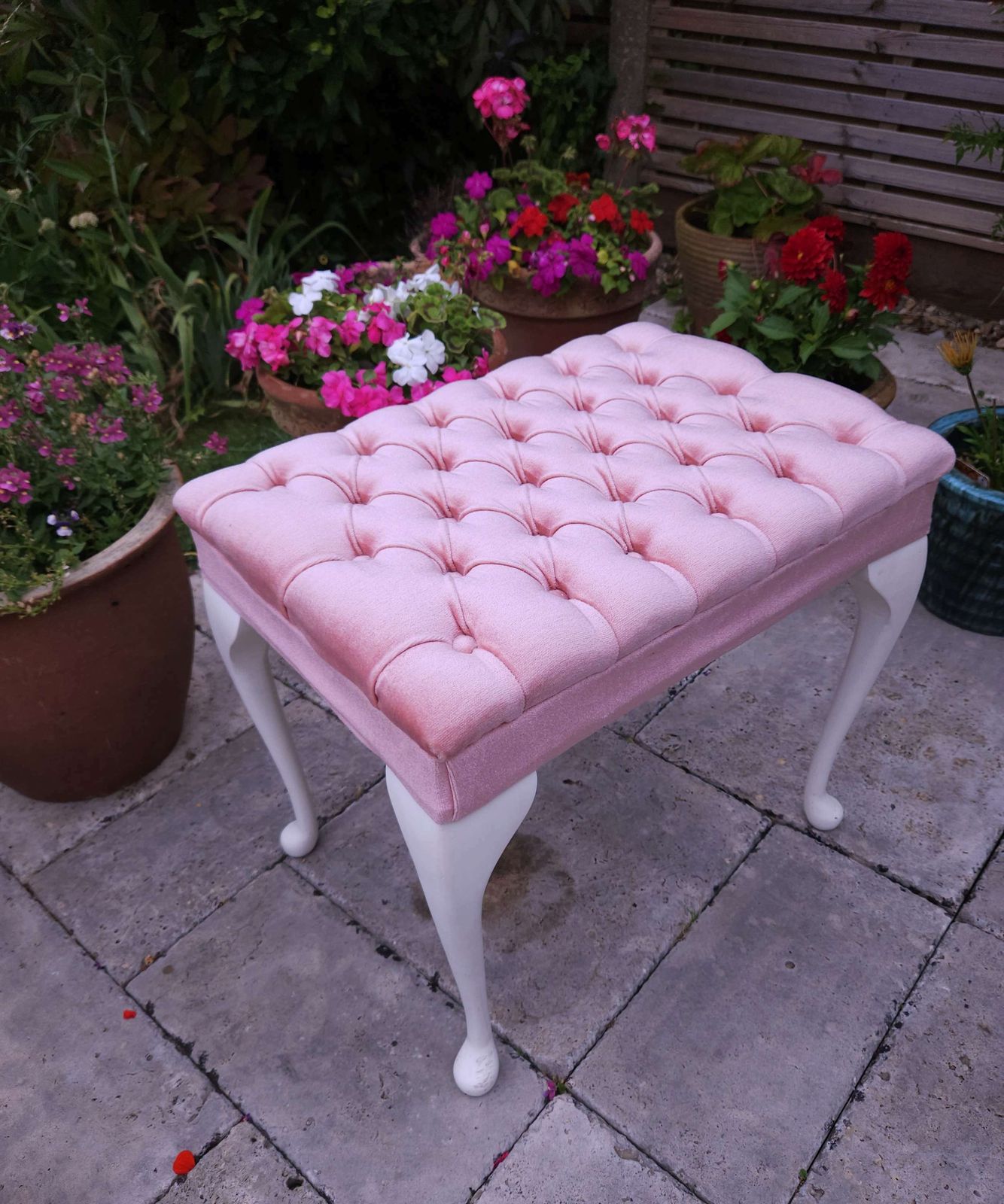 Soft Pink Velvet, French Style, Buttoned Bedroom Stool photo Furniture