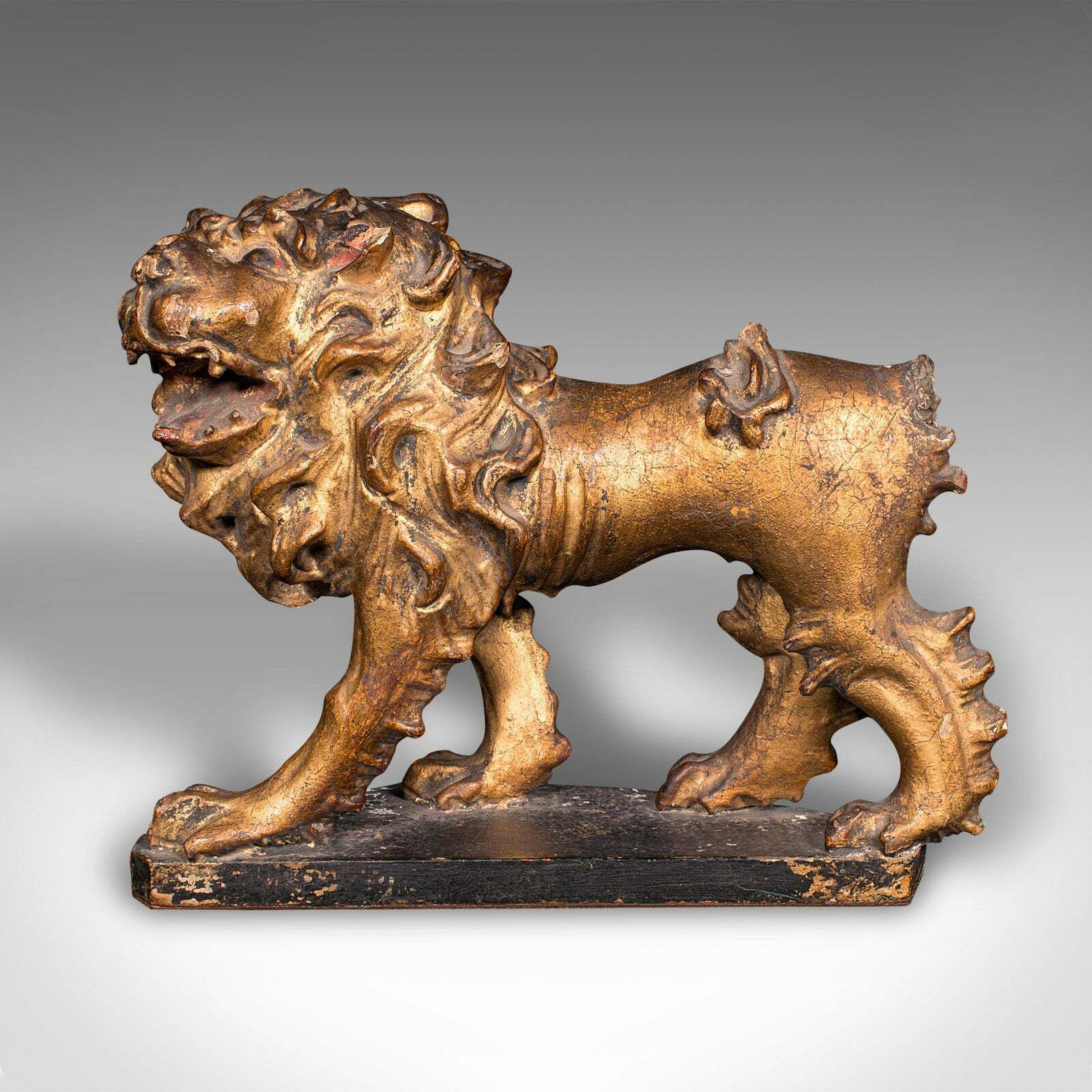 Antique Carved Lion Figure, English, Giltwood, Decorative Ornament, Mid Georgian photo furniture
