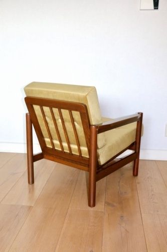 Wooden Armchair Designed By Z. Baczyk, Vintage Brown Yellow Olive photo buy
