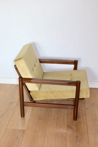 Wooden Armchair Designed By Z. Baczyk, Vintage Brown Yellow Olive photo vintage