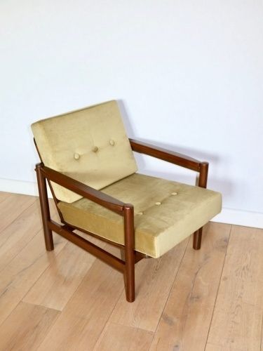 Furniture Wooden Armchair Designed By Z. Baczyk, Vintage Brown Yellow Olive photo