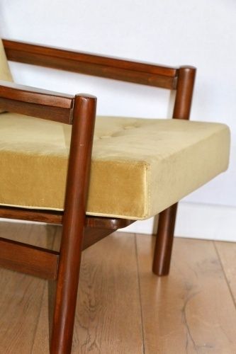 photo vinterior Wooden Armchair Designed By Z. Baczyk, Vintage Brown Yellow Olive