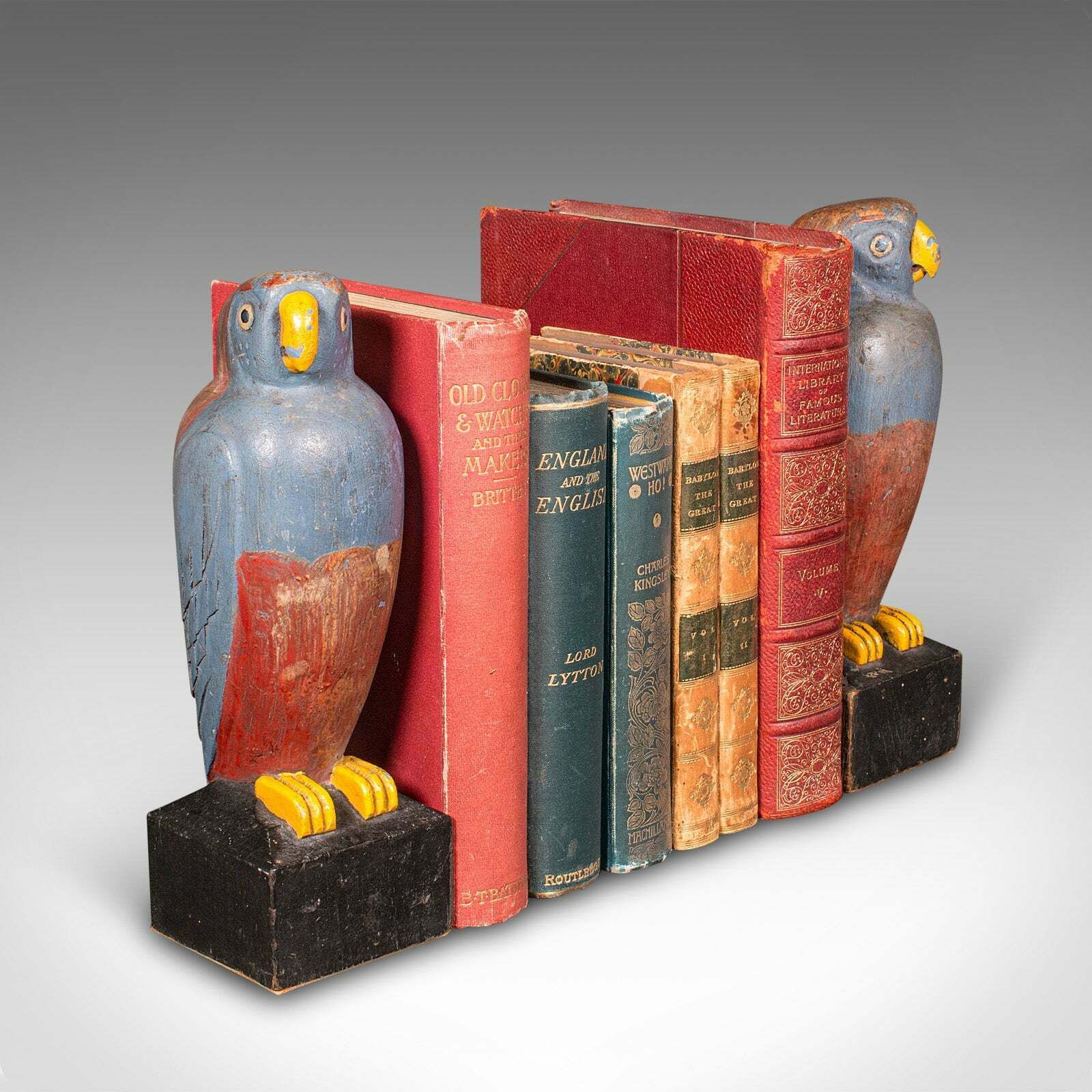 photo for sale Pair Of Vintage Parakeet Bookends, Continental, Ornamental Book Rests, Art Deco