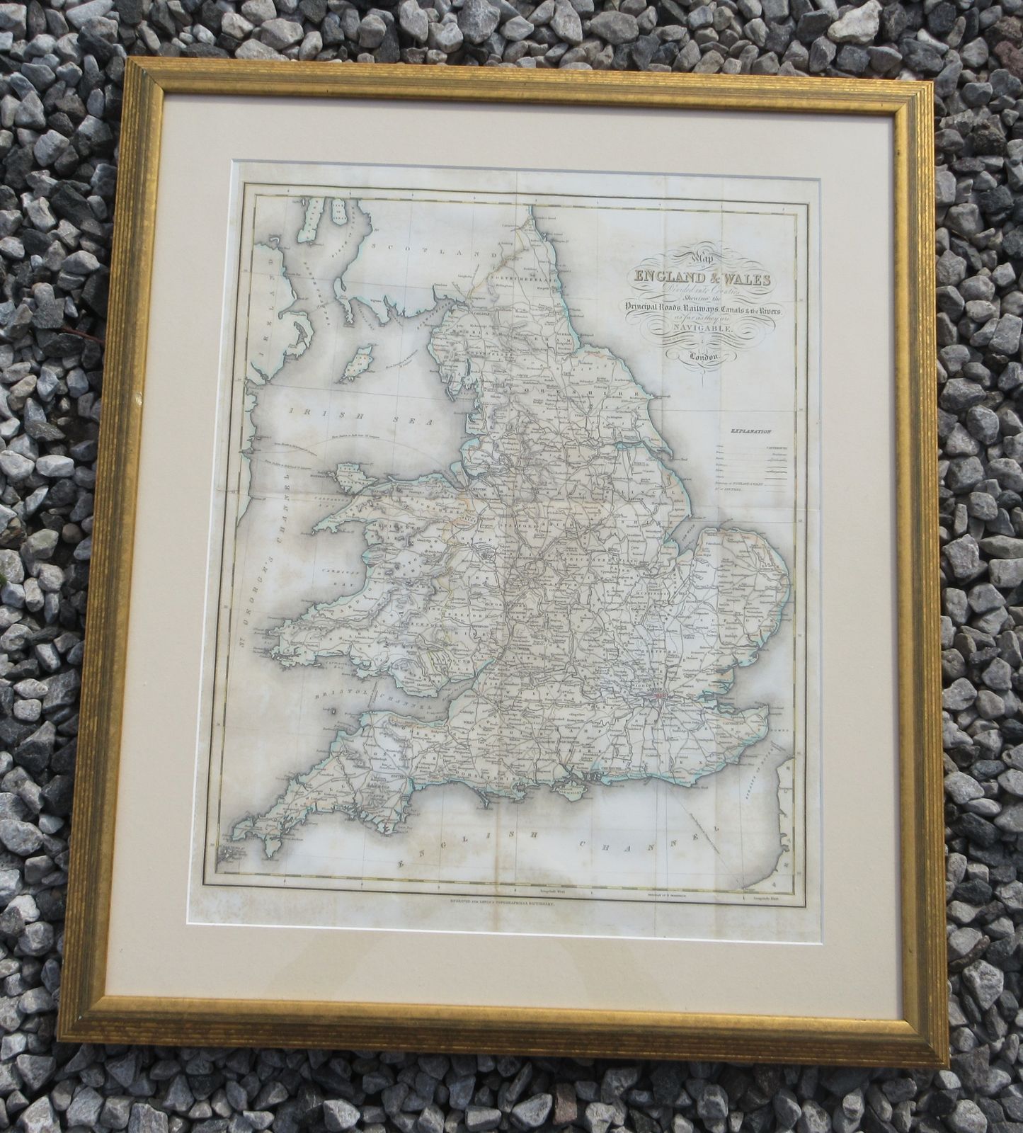 Map Of England & Wales Divided Into Counties Shewing The Principle Roads, Railways, Canals & The Rivers As Far As They Are Navigable.