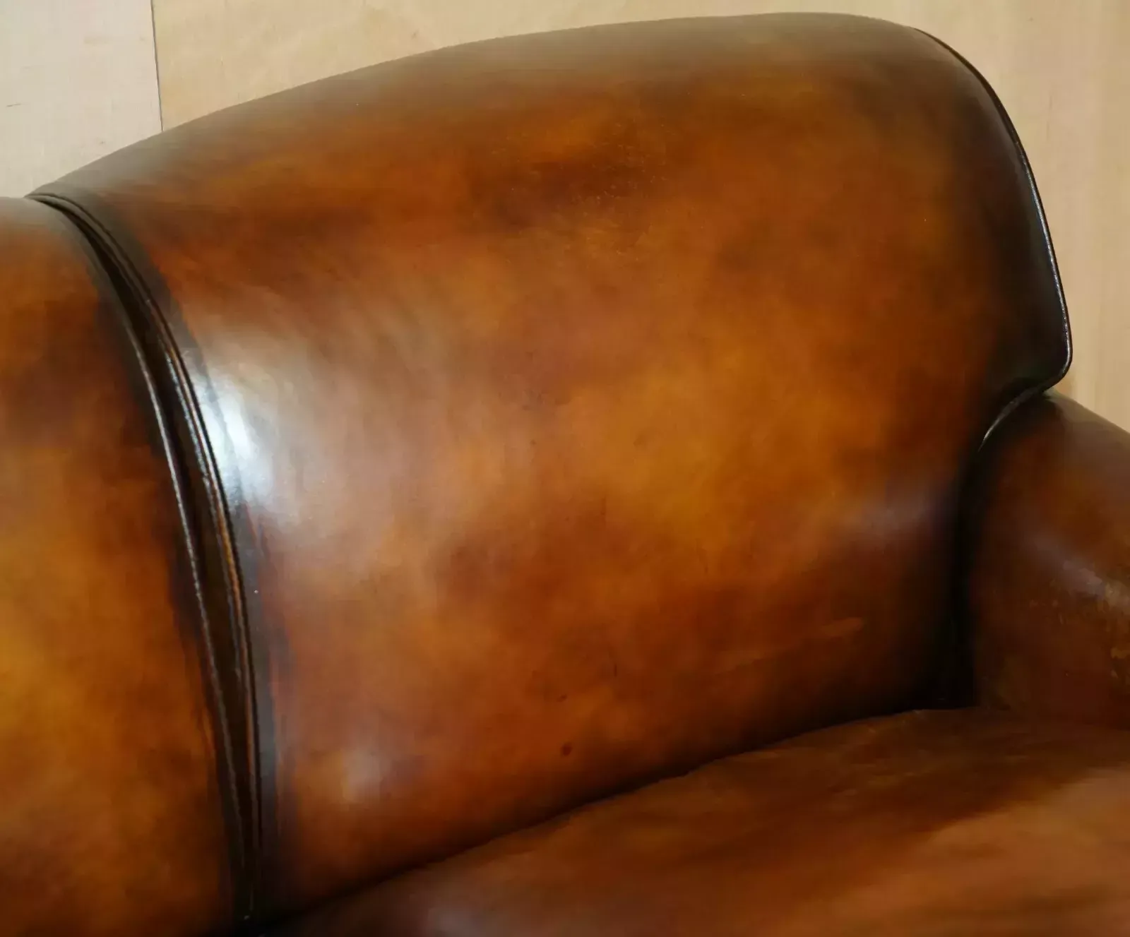 photo vintage 1 Of 2 Large George Smith Howard & Son's Brown Leather Signature Scroll Arm Sofa