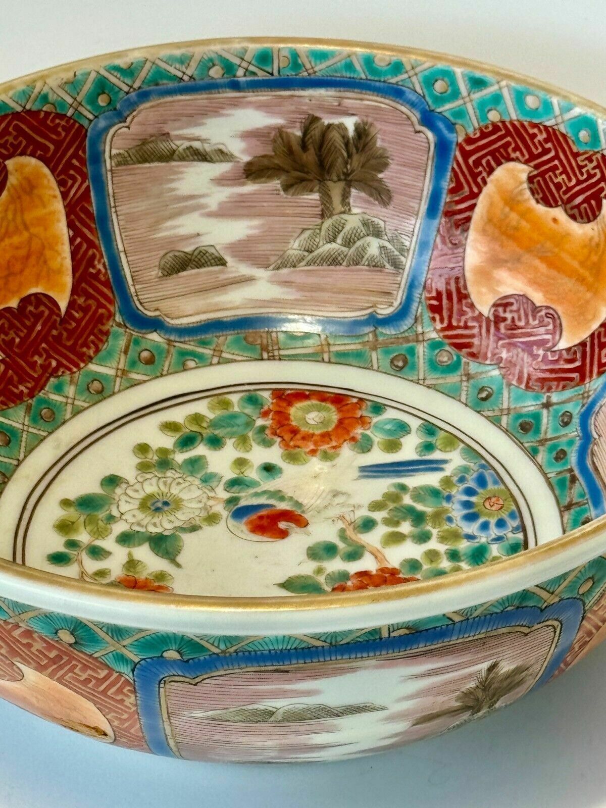 A 19th Century Japanese Meiji Period Imari Bowl Hand Painted With Flowers 25cmø photo Home Decor