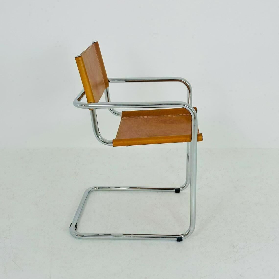 Vintage Model S34 Cognac Saddle Leather Dining Chair By Mart Stam & Marcel Breuer 1980s photo furniture