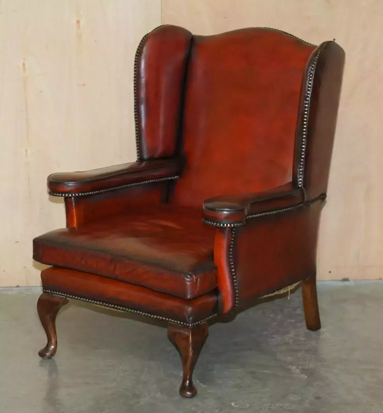 Pair Of Restored Vintage Leather Wingback Armchairs William Morris Flat Top Arms photo furniture