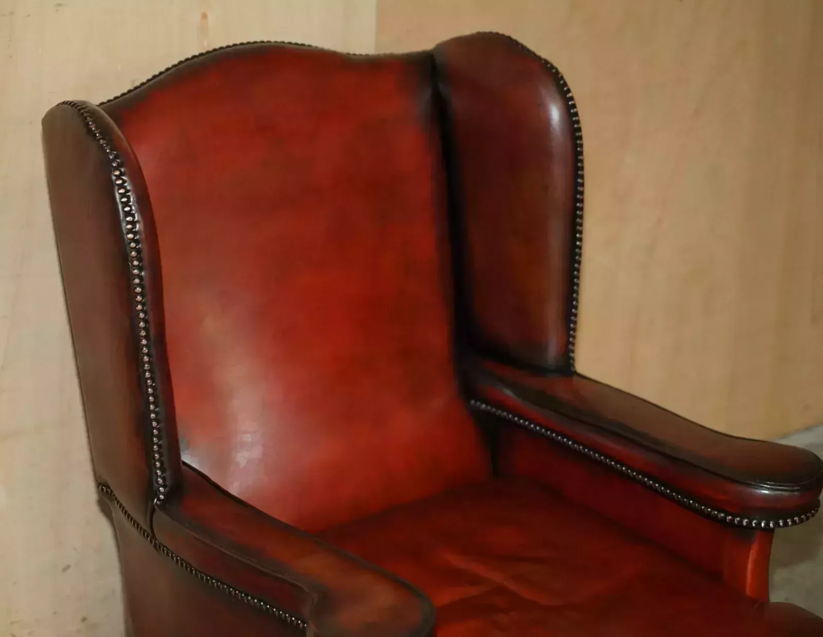 Pair Of Restored Vintage Leather Wingback Armchairs William Morris Flat Top Arms photo Furniture