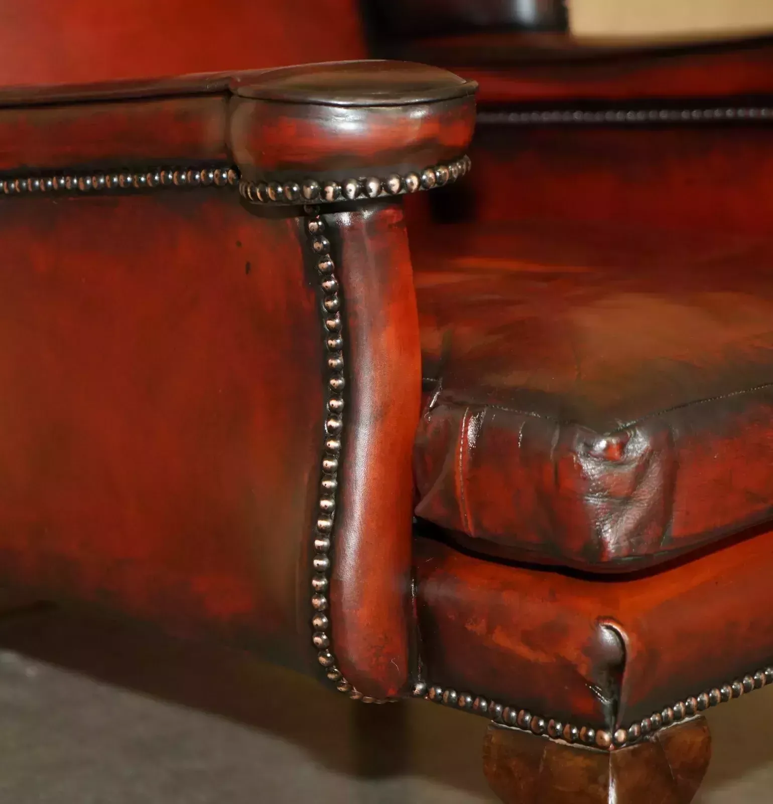 photo for sale Pair Of Restored Vintage Leather Wingback Armchairs William Morris Flat Top Arms