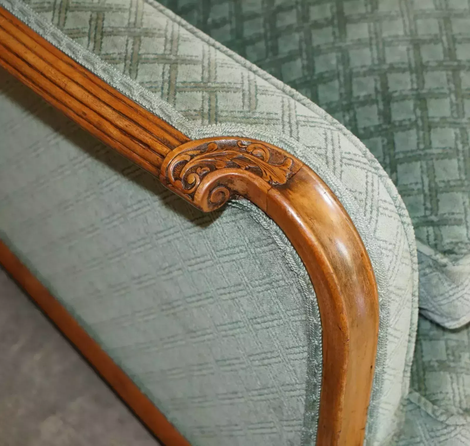 Ornately Hand Carved Walnut Art Deco Circa 1920's Antique Sofa & Armchair Suite photo buy