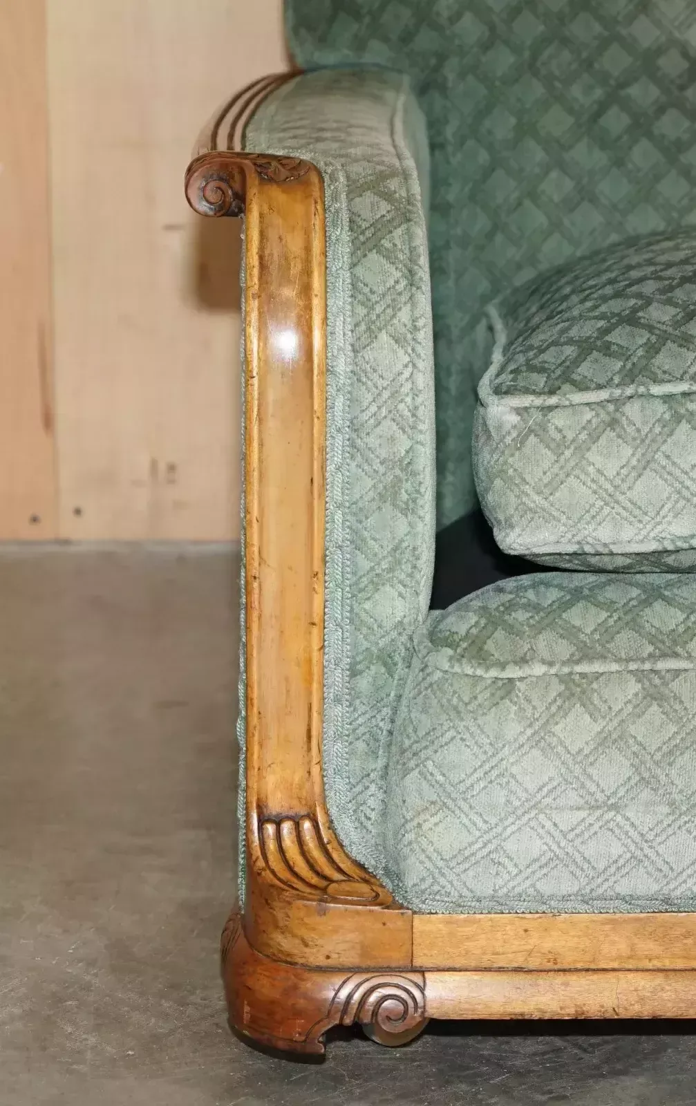 Ornately Hand Carved Walnut Art Deco Circa 1920's Antique Sofa & Armchair Suite photo vintage