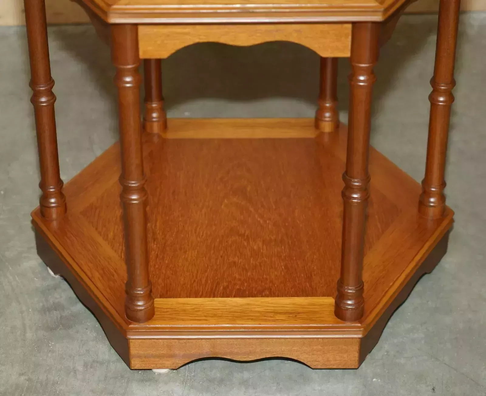 1450.0 Fine Pair Of Vintage Hexagonal Side End Tables With Chippendale Bamboo Pillars photo