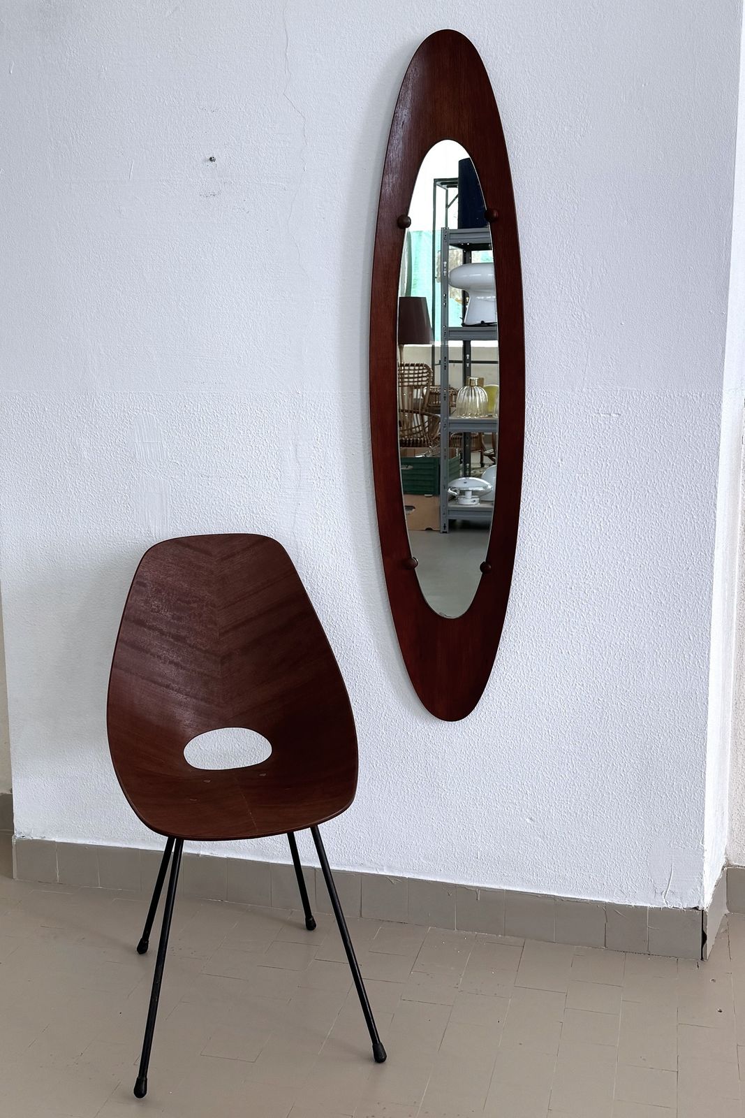 Italian Designer Teak Bentwood Wall Mirror, 1950s photo buy