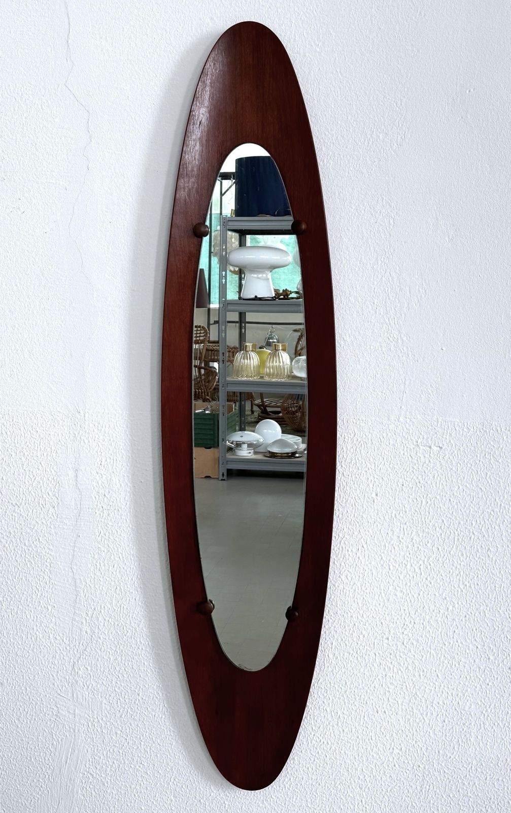 photo furniture Italian Designer Teak Bentwood Wall Mirror, 1950s