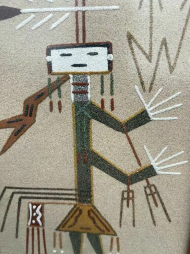 Vintage Rare Framed Native American Navajo Sand Painting Art Lightening Girl photo 65.0