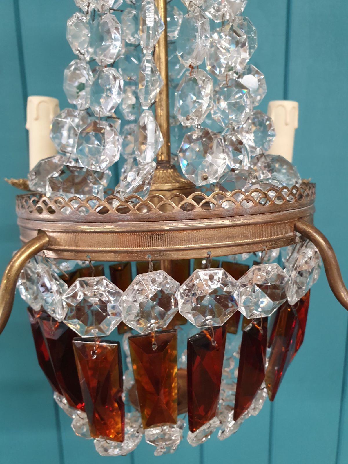 Early 20th Century French Chandelier With Ruby Coloured Prisms photo buy