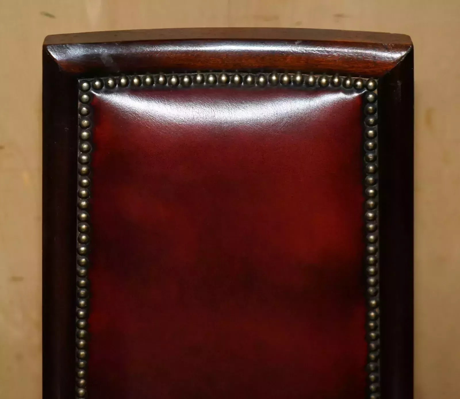 Four Stunning Vintage Oxblood Leather High Back Chesterfield Dining Chairs photo vinterior