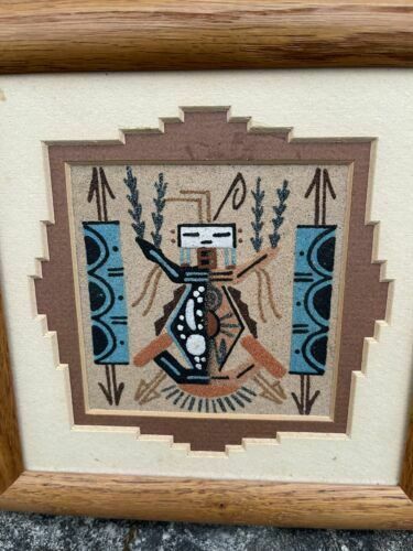 Vintage Rare Framed Native American Navajo Sand Painting Art #2 photo for sale