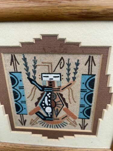 Vintage Rare Framed Native American Navajo Sand Painting Art #2 photo vinterior