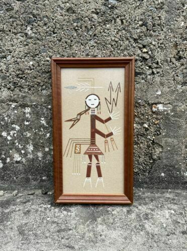 Vintage Rare Framed Native American Navajo Sand Painting Art Lightening Boy photo furniture