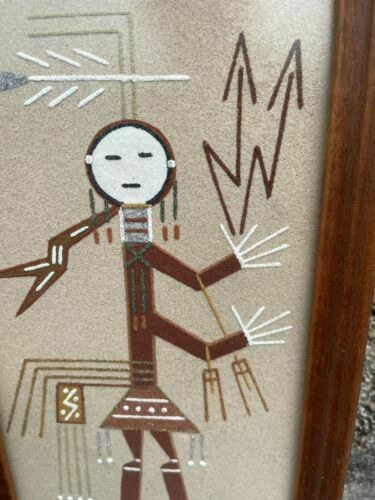 Vintage Rare Framed Native American Navajo Sand Painting Art Lightening Boy photo 65.0