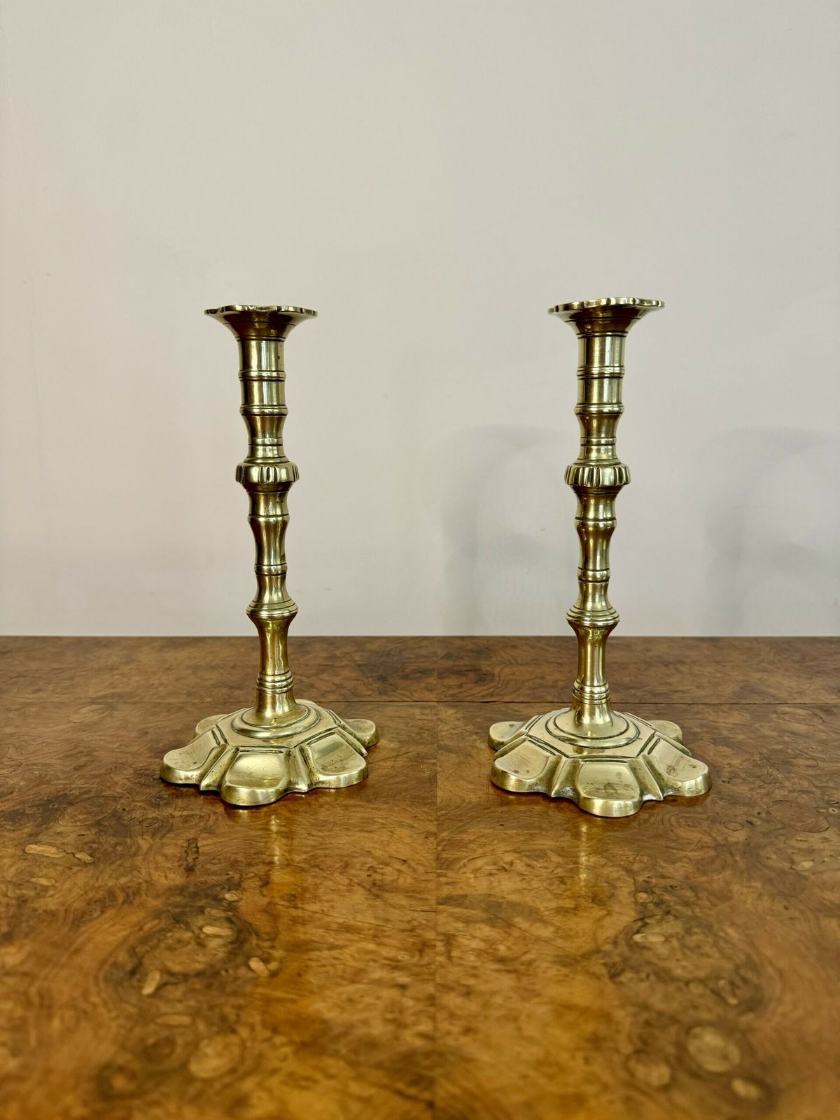 Stunning Quality Pair Of Antique George III Brass Candlesticks