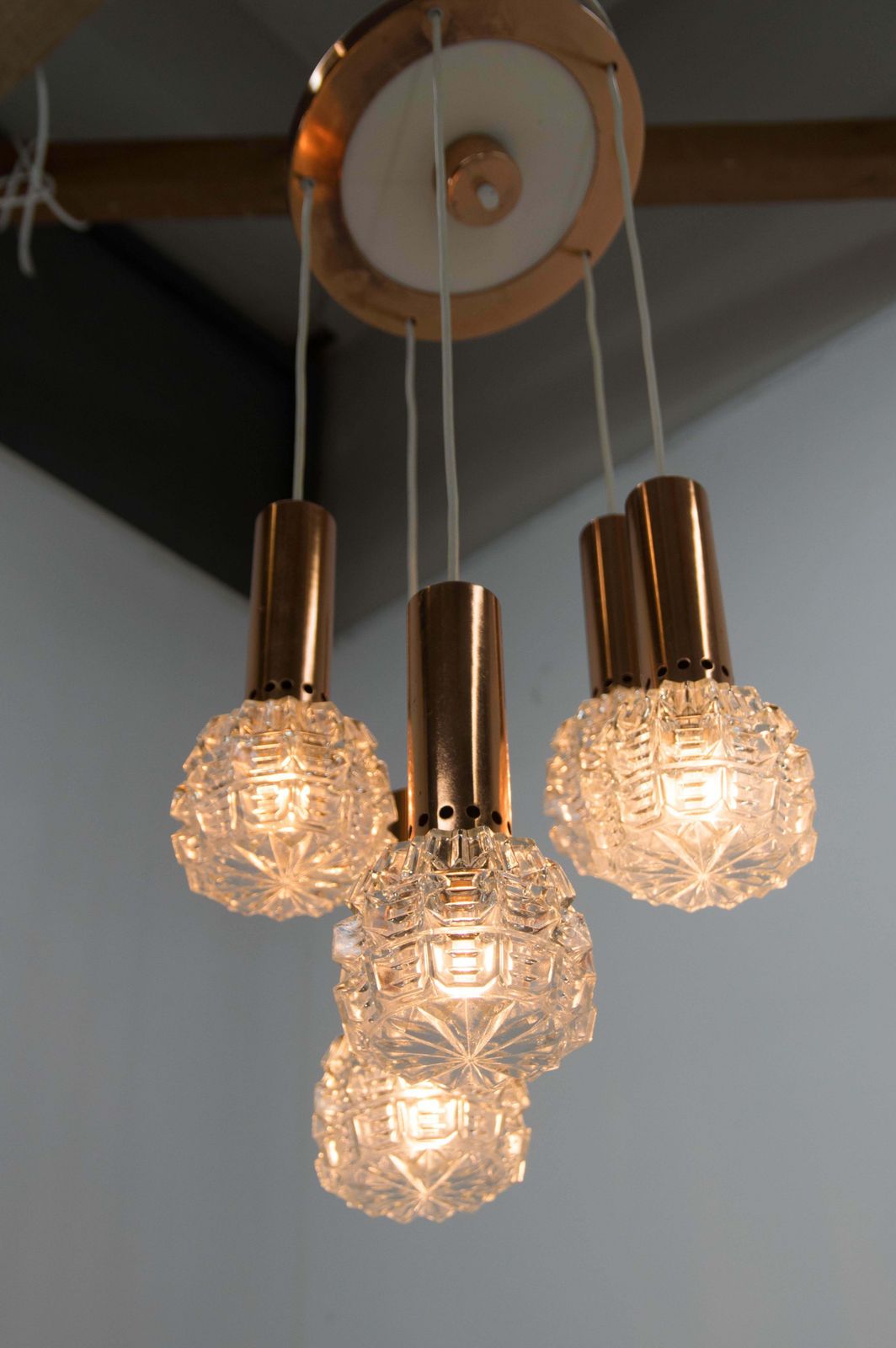 Mid Century Copper And Glass Chandelier, 1970s photo 400.0
