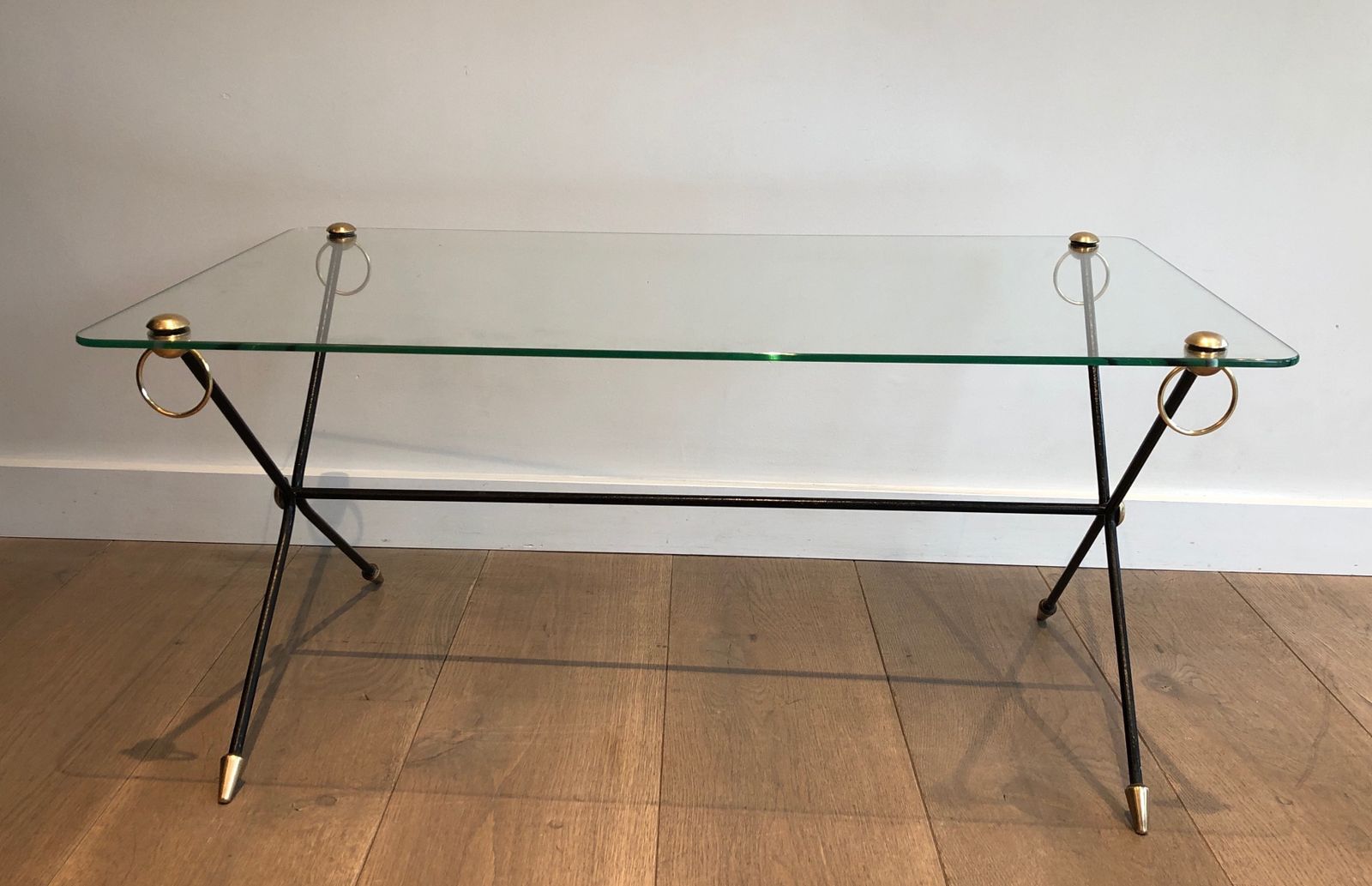 Coffee Table In Brass Lacquered Metal And Glass Slab From Jacques Adnet photo furniture