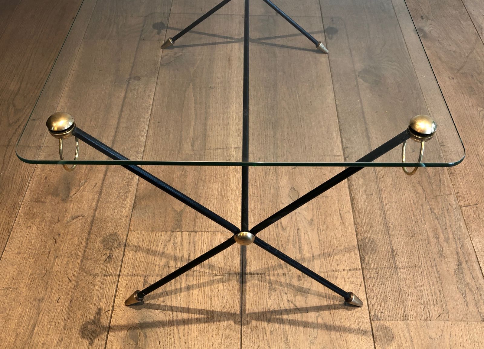 Coffee Table In Brass Lacquered Metal And Glass Slab From Jacques Adnet photo 1850.0