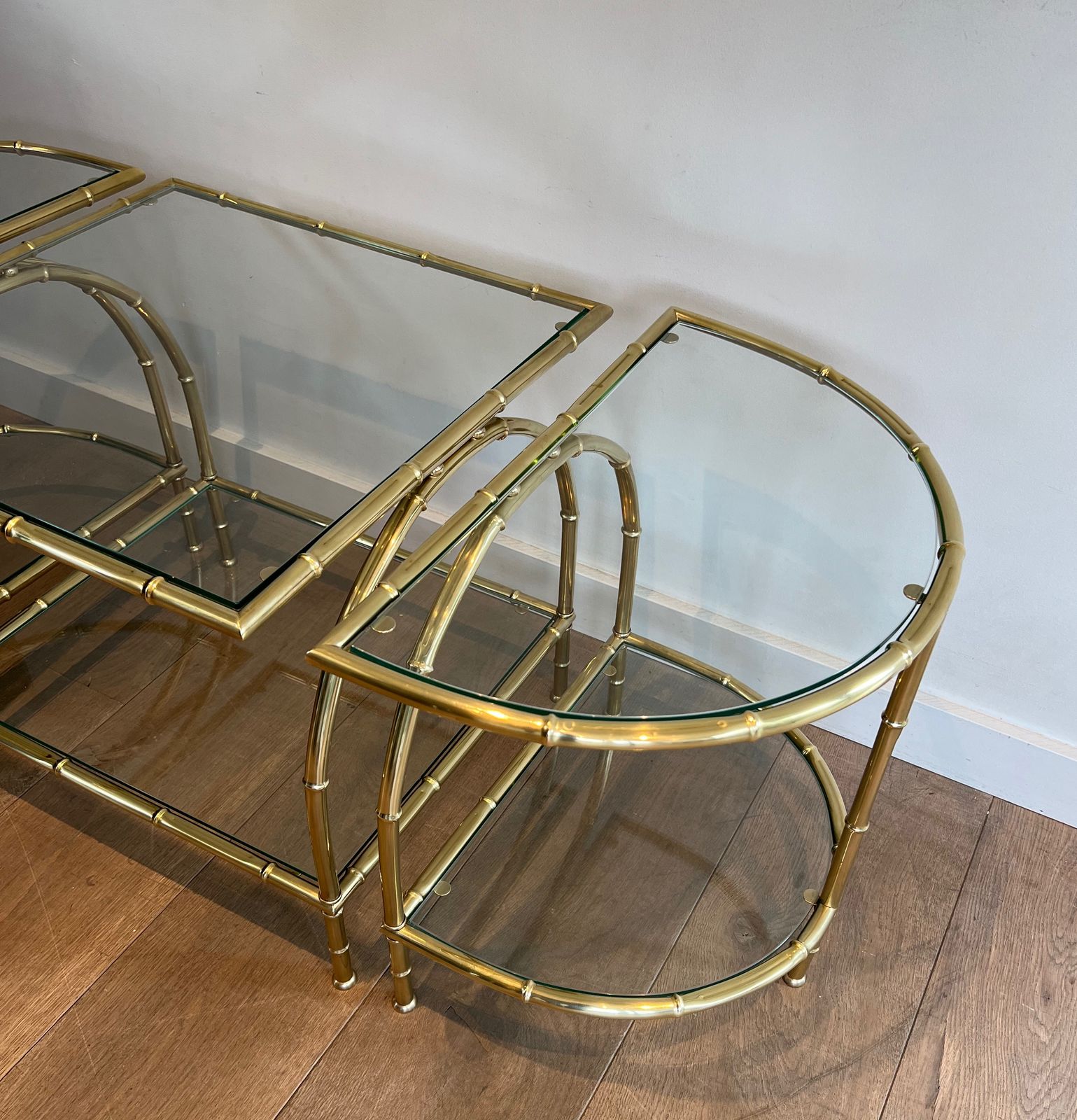 4850.0 Tripartite Coffee Table In Faux Bamboo Style Brass In The Taste Of Maison Baguès photo