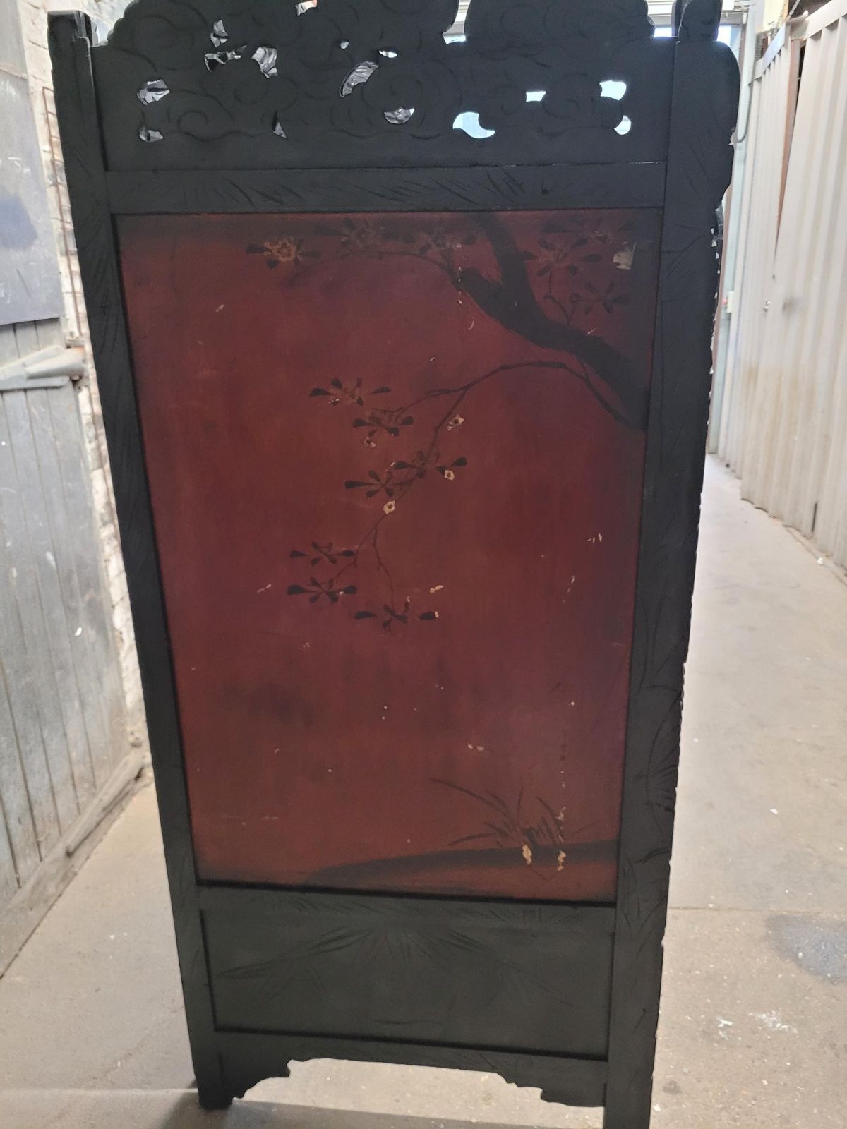 photo for sale Antique 19th Century Japanese Oriental Carved Lacquered Folding Screen