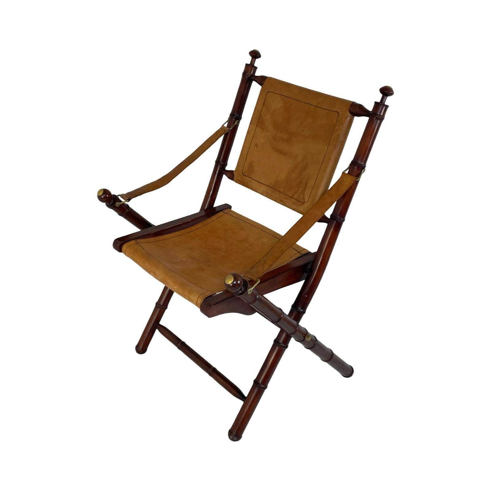 Officer's Chair   Wood And Leather Upholstery   Military Campaign Style