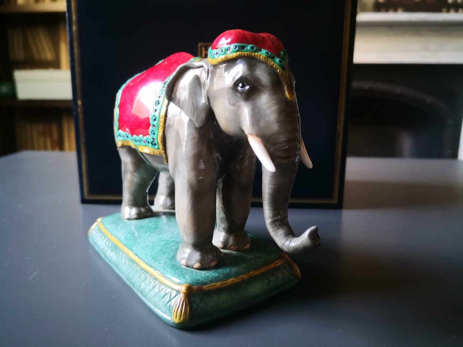 Halcyon Days Indian Elephant Porcelain Figure In Giftbox photo for sale