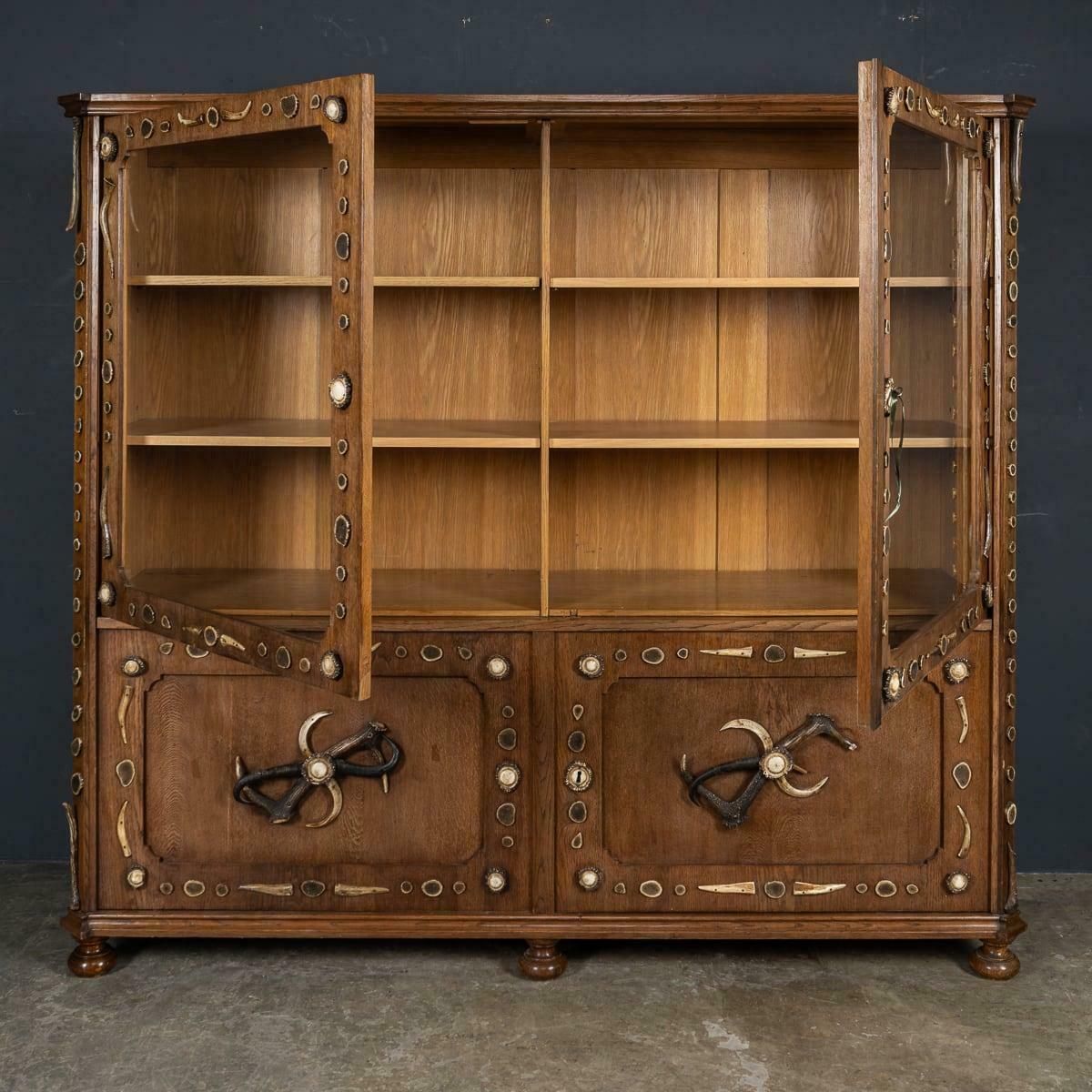 Antique 20th Century German Black Forest Oak & Antler Cabinet C.1900 photo for sale