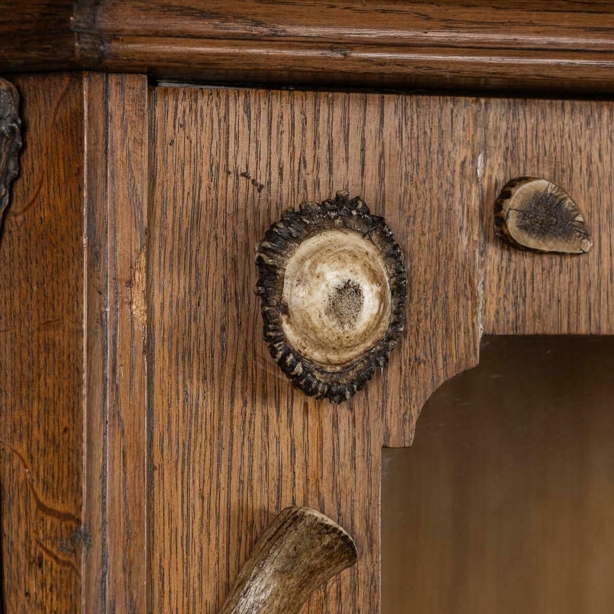 Antique 20th Century German Black Forest Oak & Antler Cabinet C.1900 photo vintage