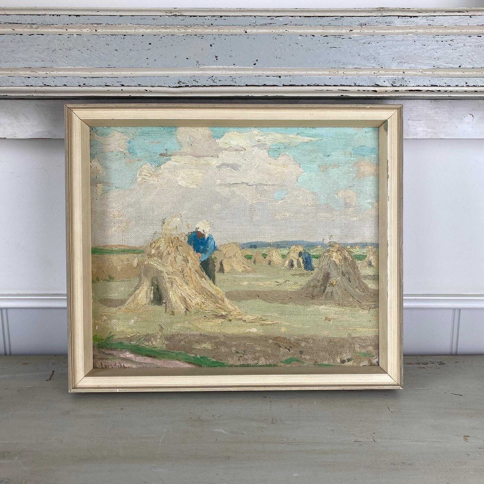Impressionist Landscape   Antique Oil Impressionist Painting Of A Sunlit Meadow At Harvest Time By R. Löschke (1887 1920)