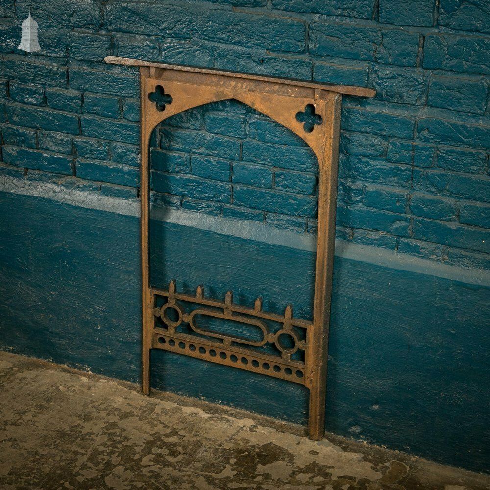 photo vintage Fireplace Frame, Cast Iron With Quatrefoil Detail