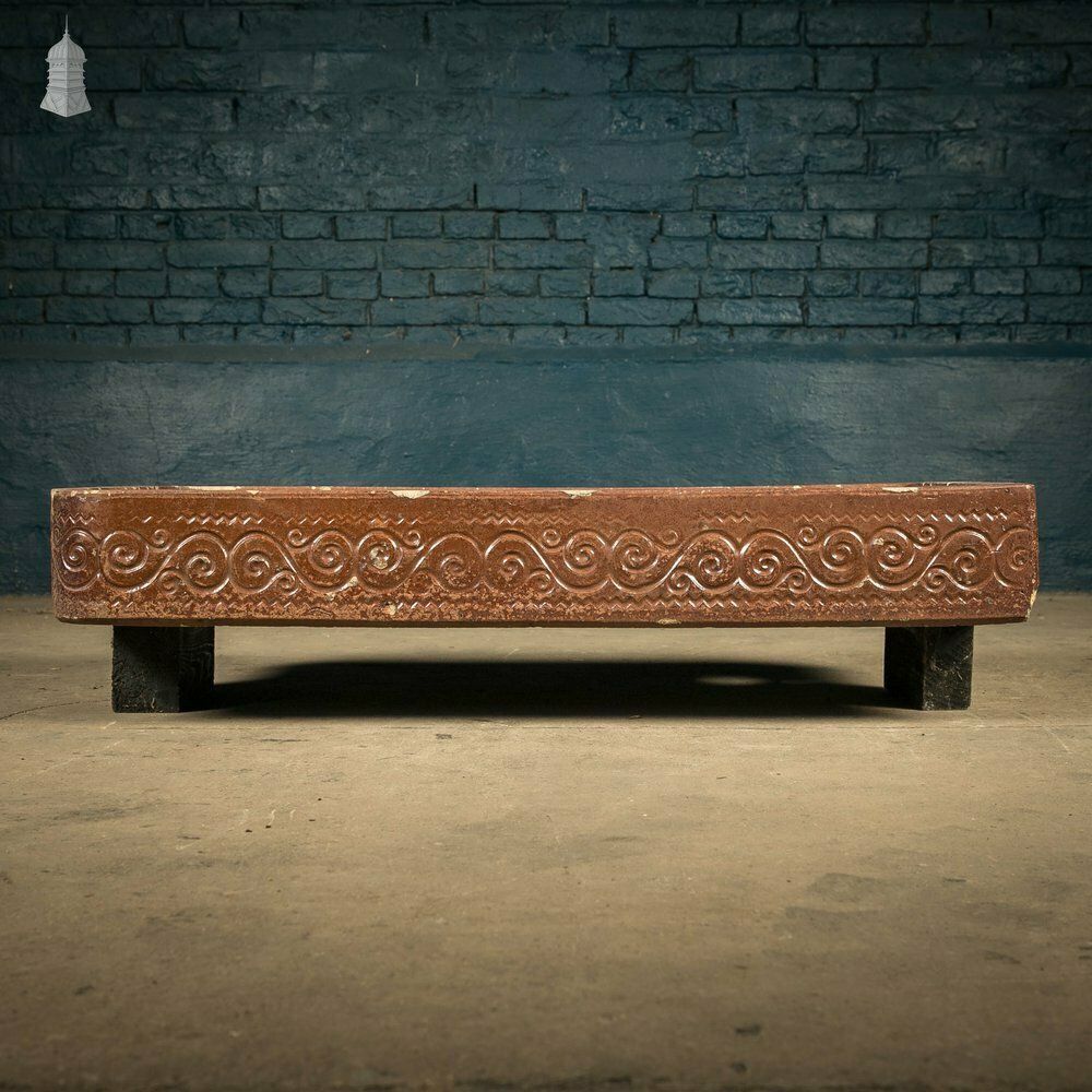 Shallow Trough Sink, 19th C Salt Glazed, Left Hand Return With Decorative Floral Design