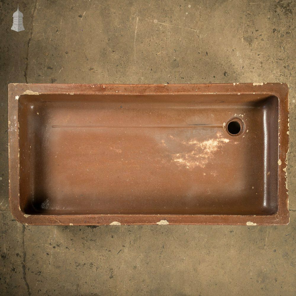 photo for sale Shallow Trough Sink, 19th C Salt Glazed, Left Hand Return With Decorative Floral Design