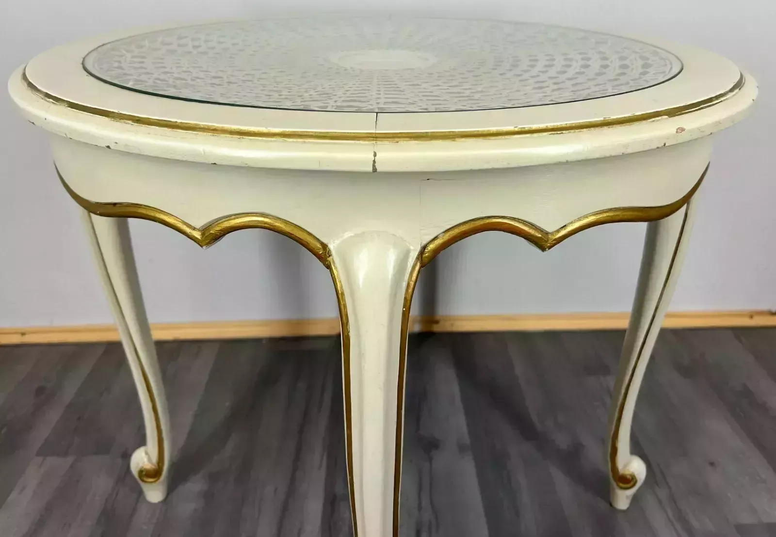Shabby Chic Coffee Table Round With Glass Top French Louis XIV Lot 3282 photo buy