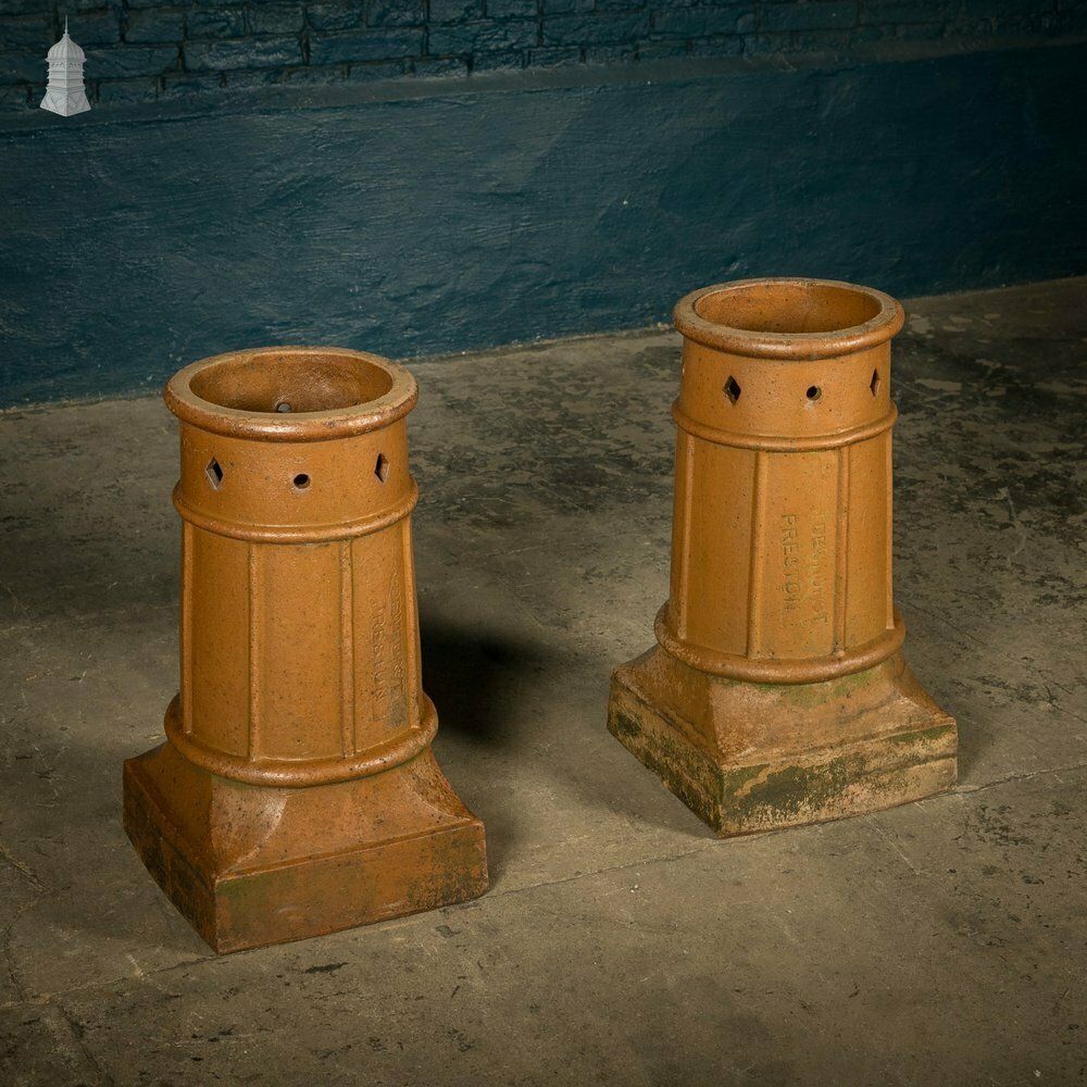 Garden Decor Chimney Pot Planters, Salt Glazed, Pair photo