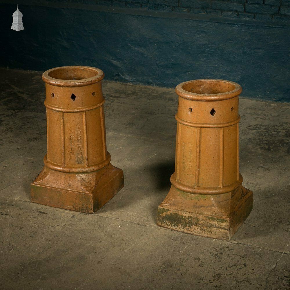 photo vinterior Chimney Pot Planters, Salt Glazed, Pair