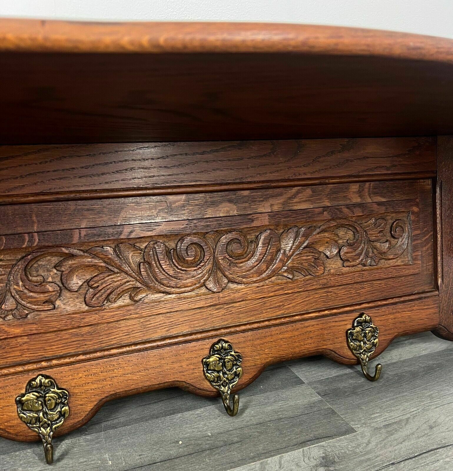 French Coat Hooks Antique French 7 Hook Ornate Carved Coat Plate Rack photo 299.0