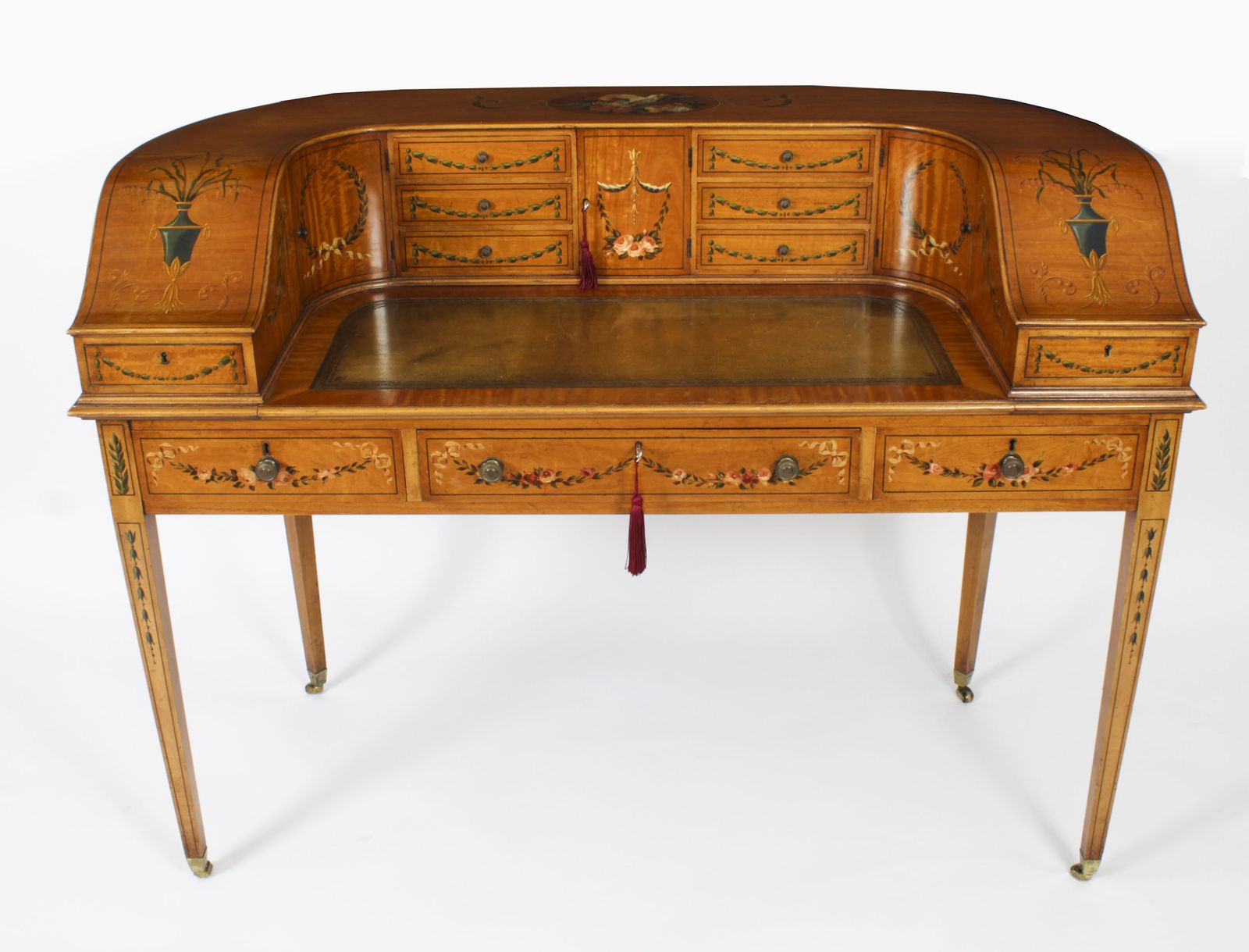 Edwardian Satin Wood & Floral Painted Carlton House Writing Desk C 1900 photo furniture